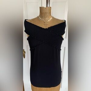 Soft Surroundings Black Smocked Off-Shoulder Top Stretch Knit Boho Size M